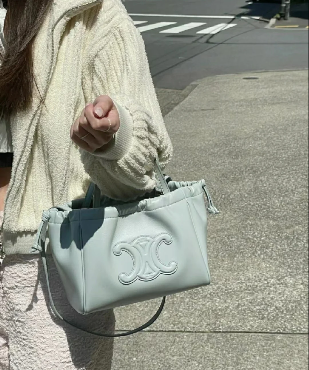 Сумка на завязках Celine Cuir Cabas - Маленькая - Нежно-голубая