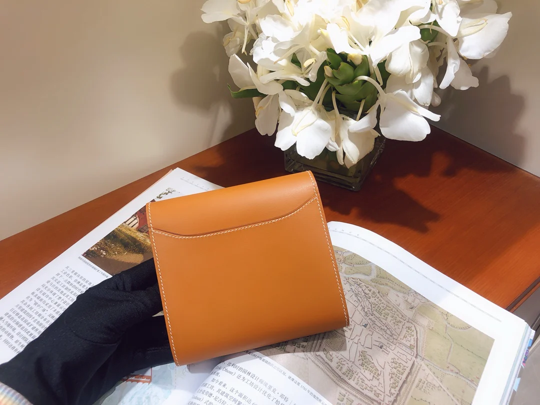 Кошелек Hermes Constance Short Wallet - Кожа Box - Верблюжий цвет - Золотая пряжка