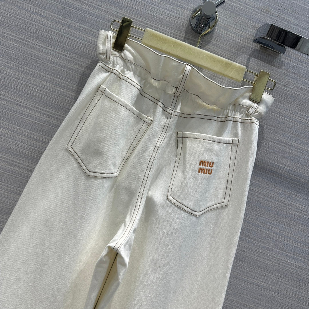 Miu Miu - 2404 - 24 Весна/Лето Новинка Ретро Натуральный хлопок Белые джинсы