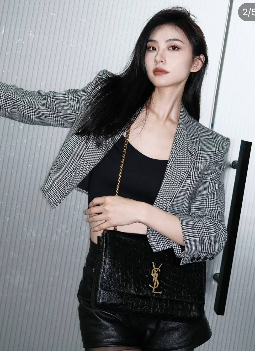 YSL-Kate Double Bread - Кожа с тиснением под крокодила - Черный - 28 см