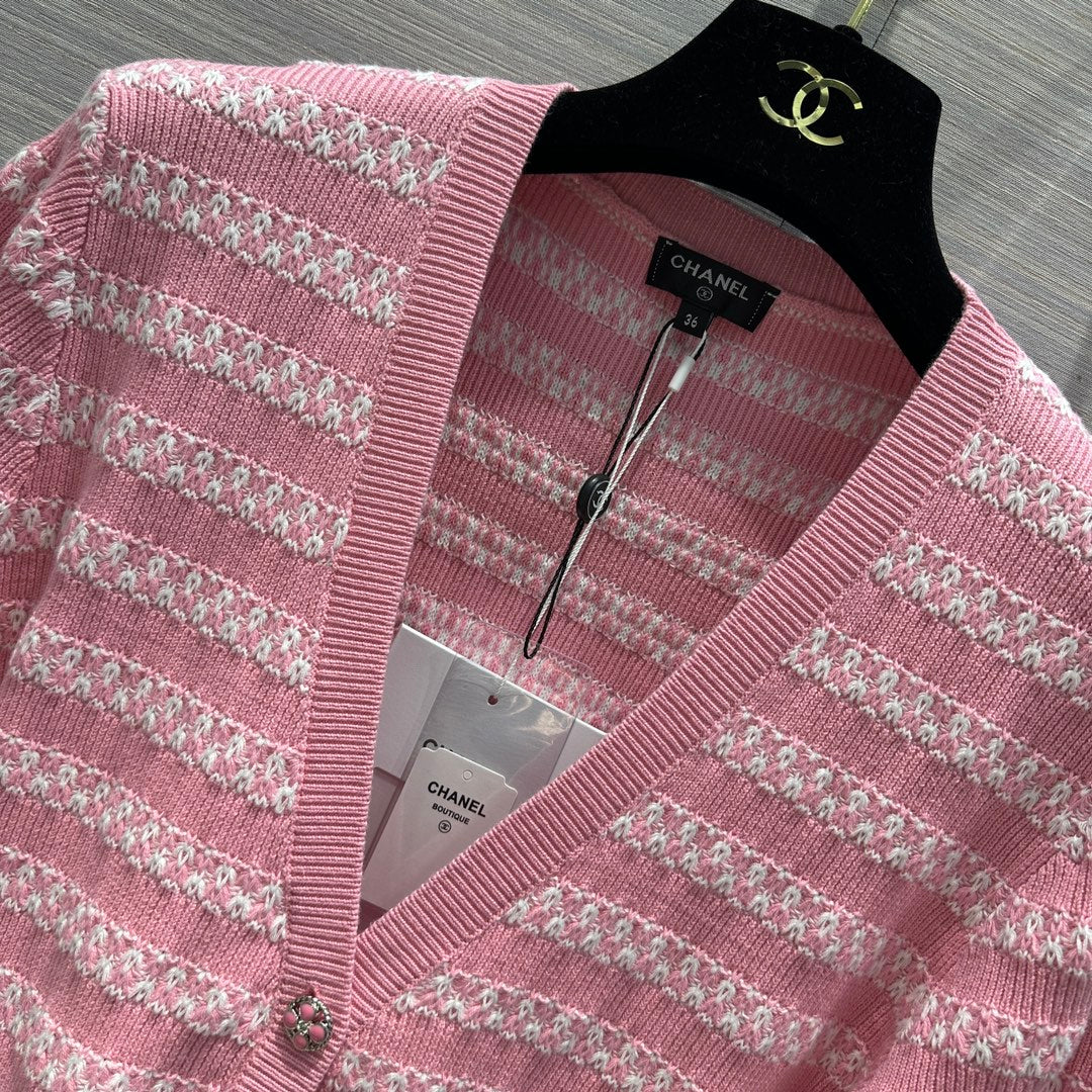 Chanel 2403 - Вязаный кардиган с V-образным вырезом - Розовый