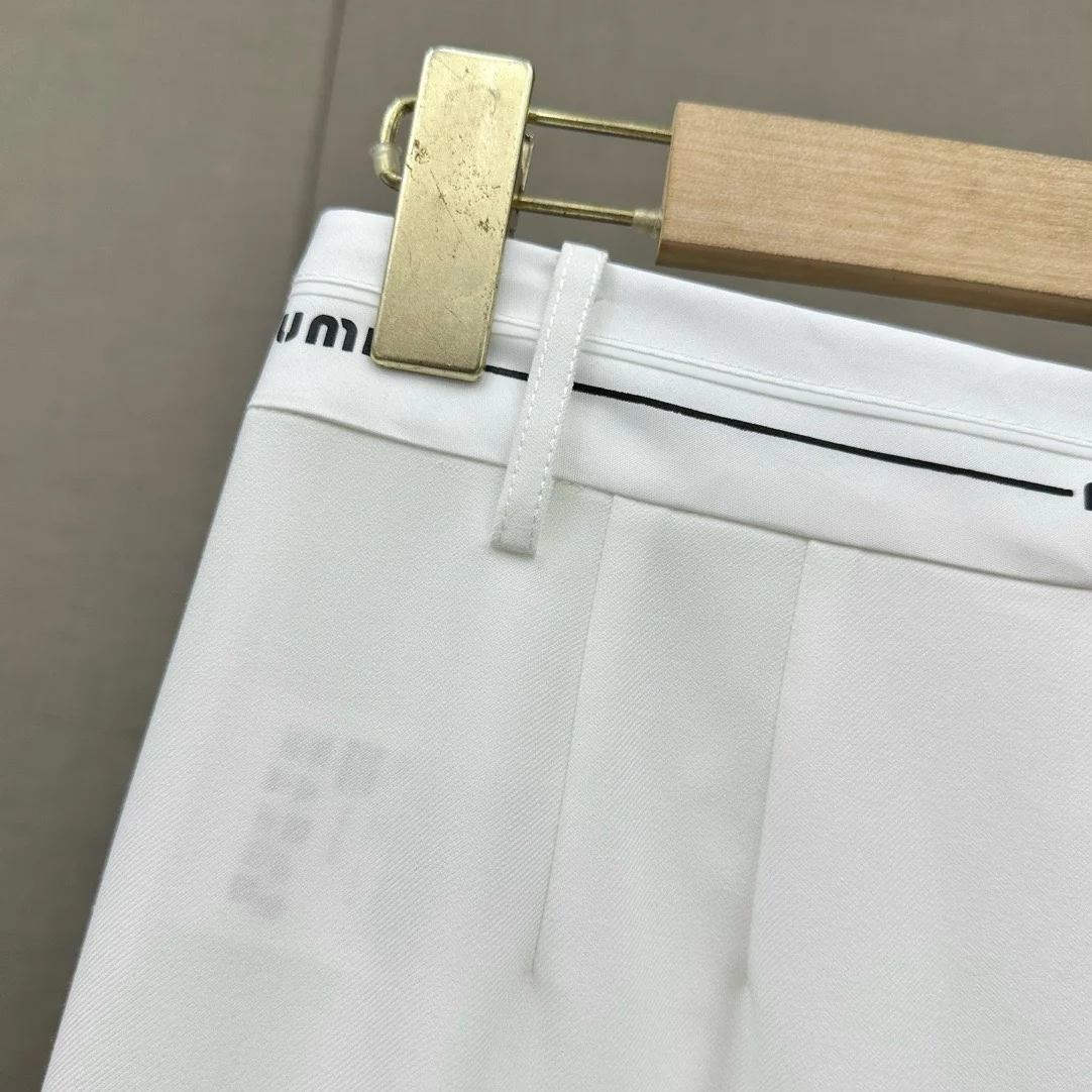 Miu Miu - 2404 - Широкие брюки с жаккардовым узором в виде букв - Белые