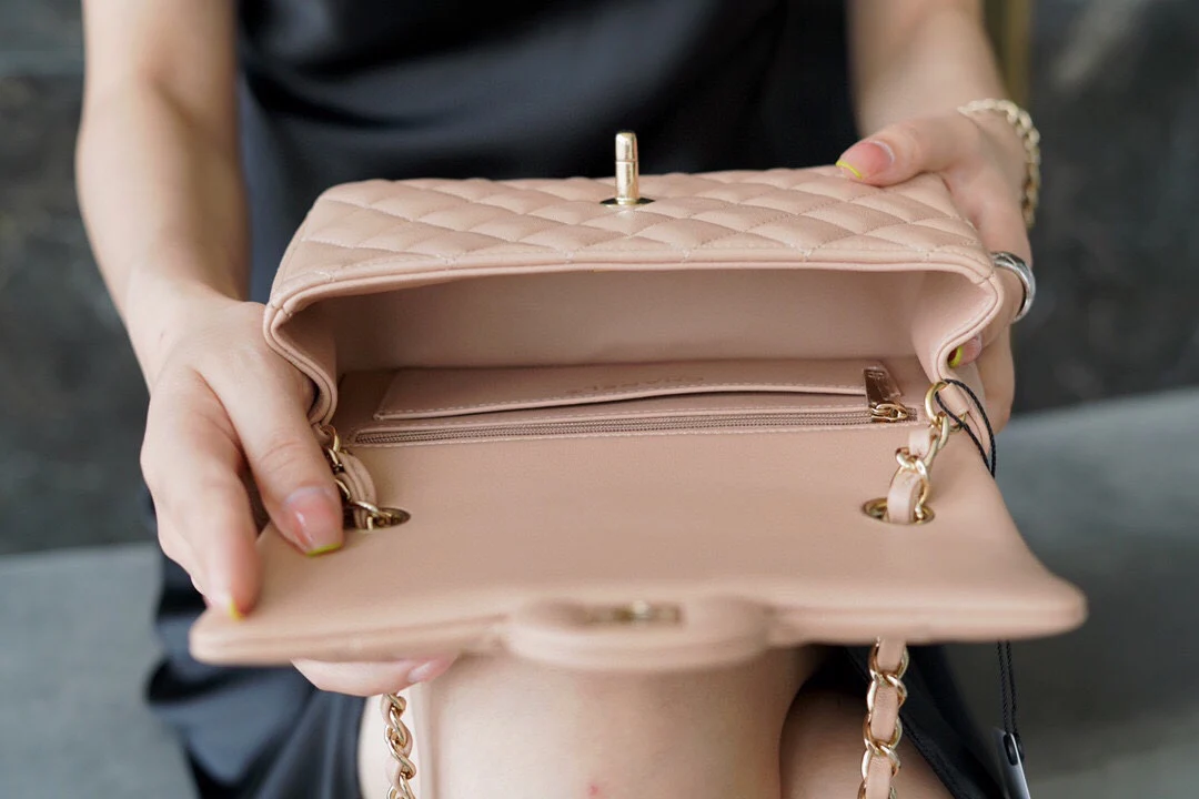 Chanel CF Mini 20cm - Milk Tea Apricot Lambskin with Light Gold Buckle - CF20