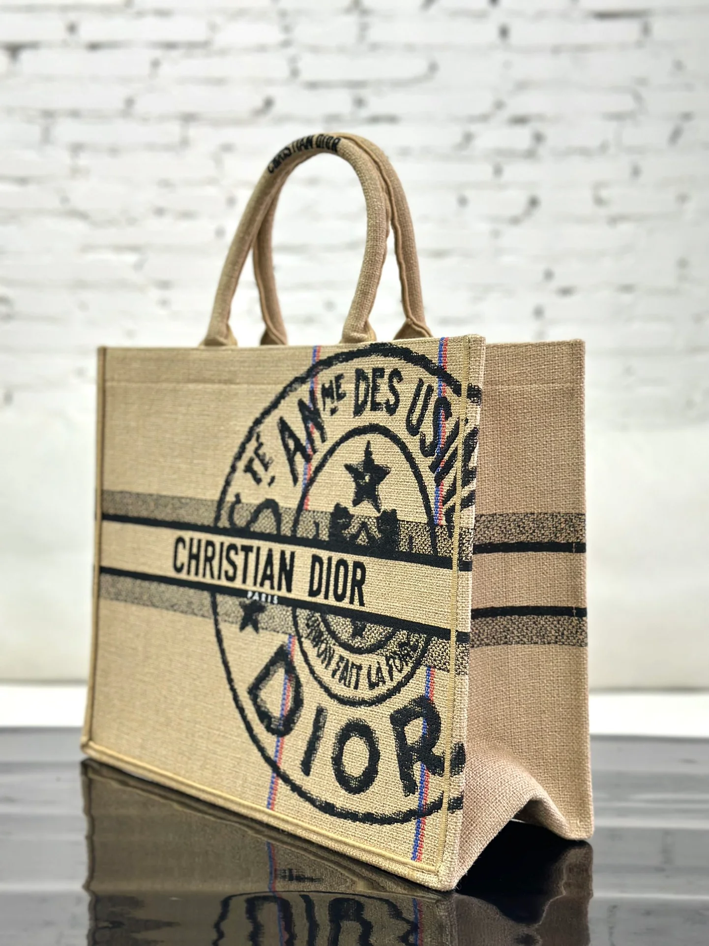 Большая сумка-тоут Dior для книг - вышивка меланжевого цвета