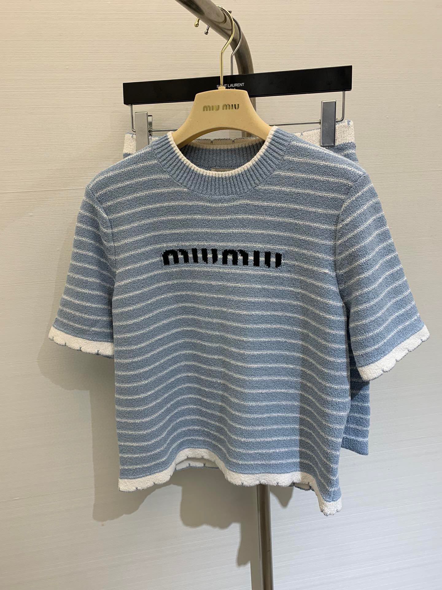 Miu Miu - 2404 - Новинка сезона Весна/Лето - Вязаный комплект в полоску - Синий