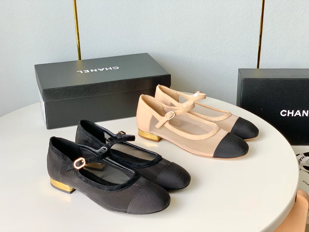 Chanel - Балетки с сетчатым бантом - Черные