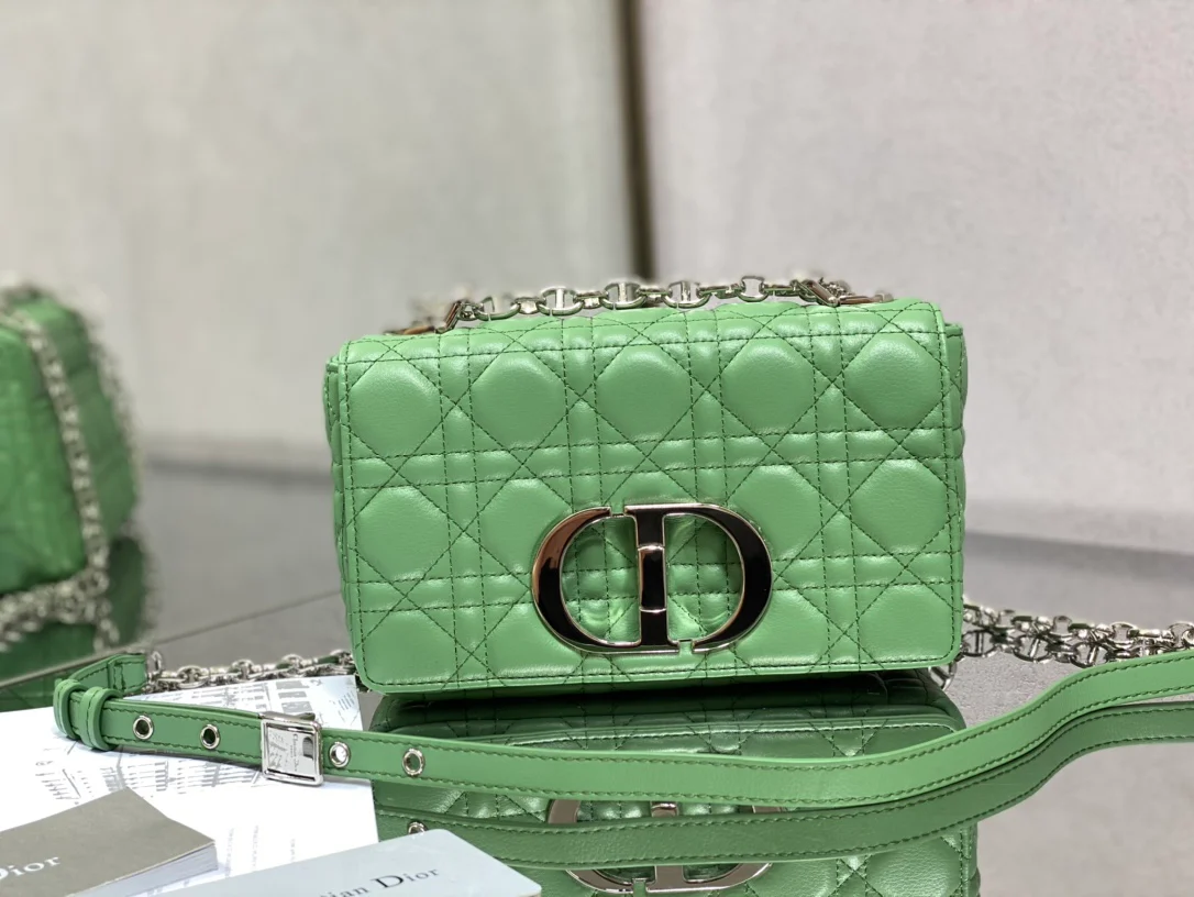 Dior Caro Small 20cm, зеленые, с серебряной пряжкой, из телячьей кожи.