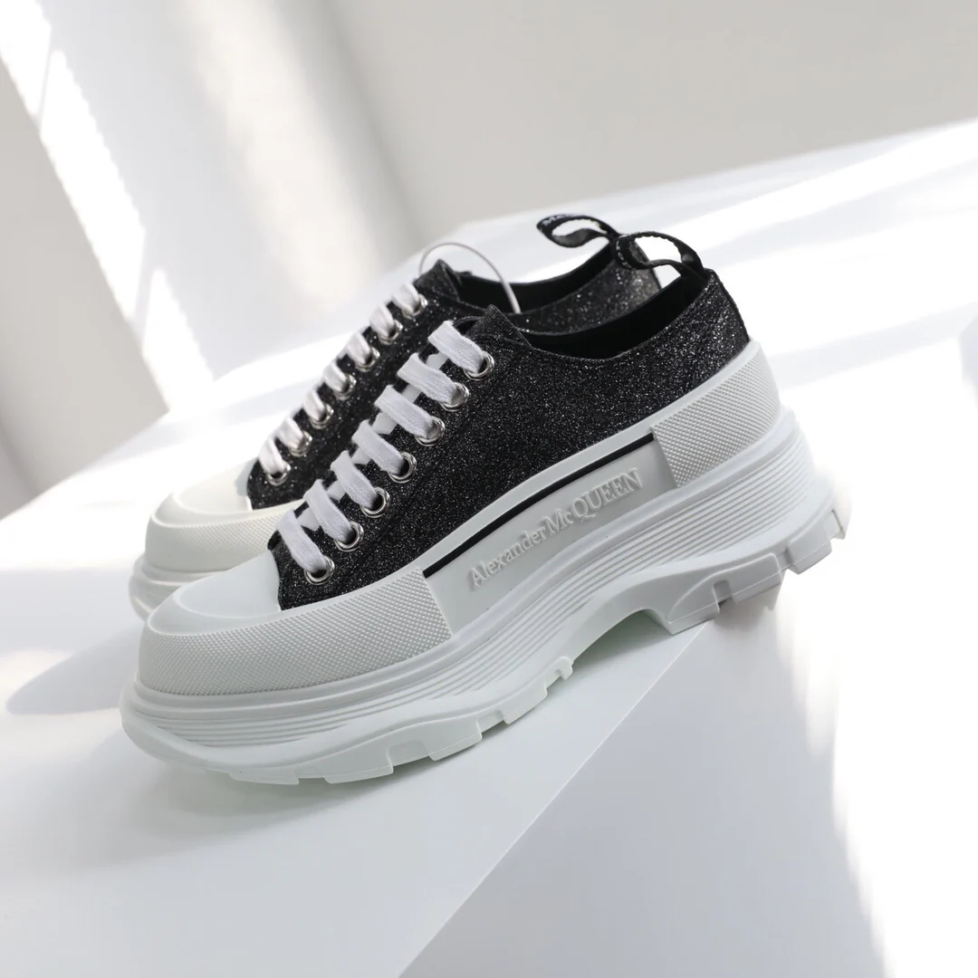 Кед на платформе McQueen - унисекс - розово-черный с блестками