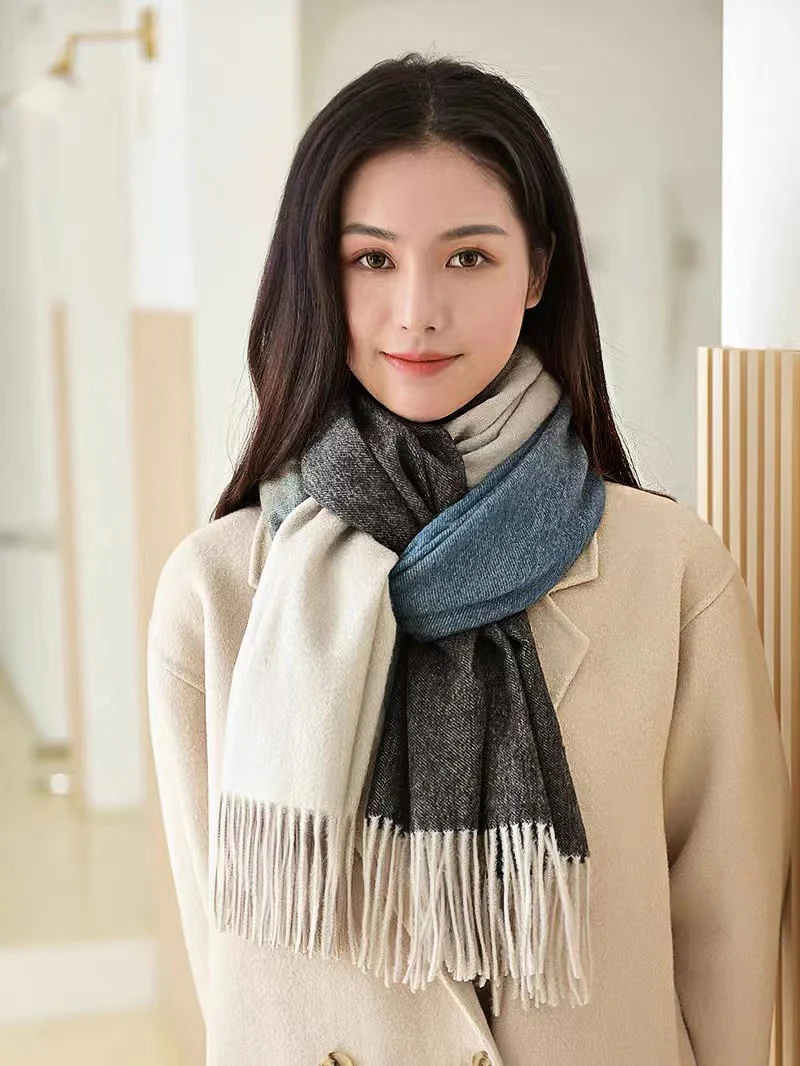 Многоцветный градиентный шарф Hermes - 32 см - 190 см - Кашемир премиум-класса, импортный - Серый