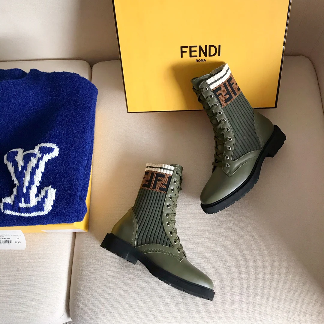 Ботинки-носки Fendi до середины икры - зеленые