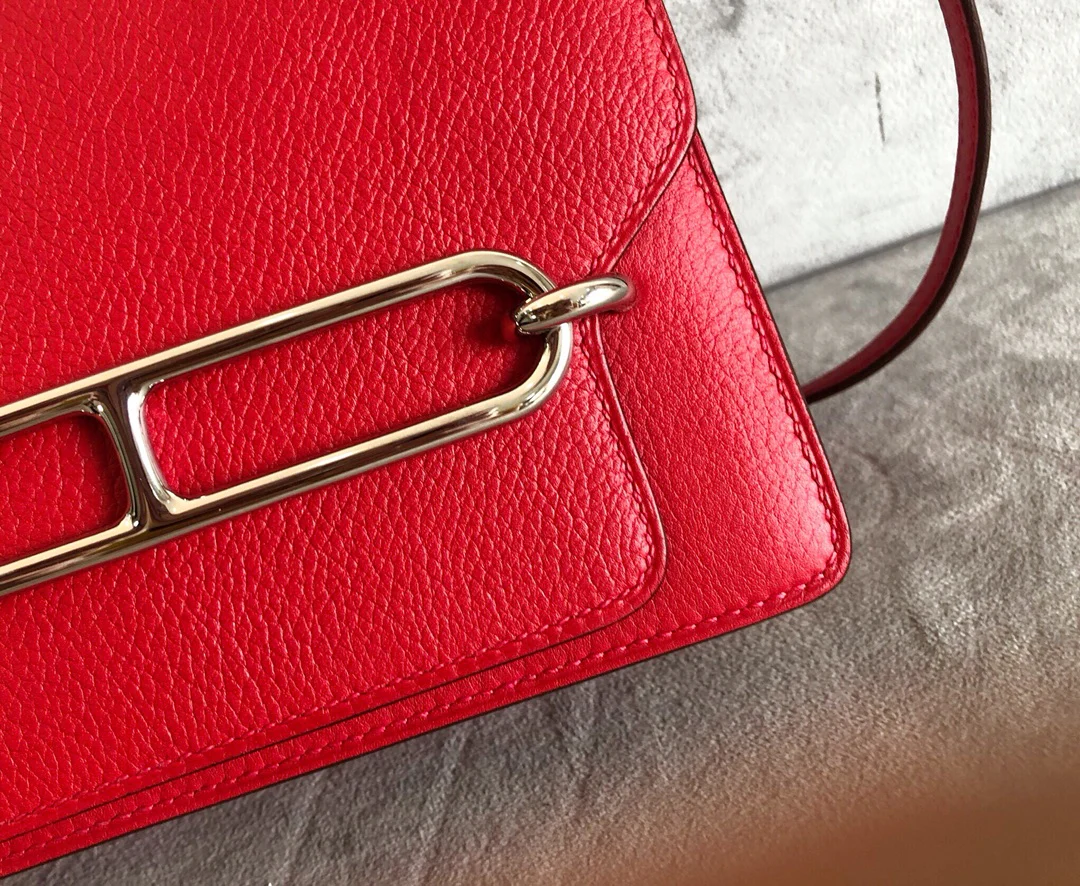 Hermes Roulis 19 темно-красный с серебряными пряжками
