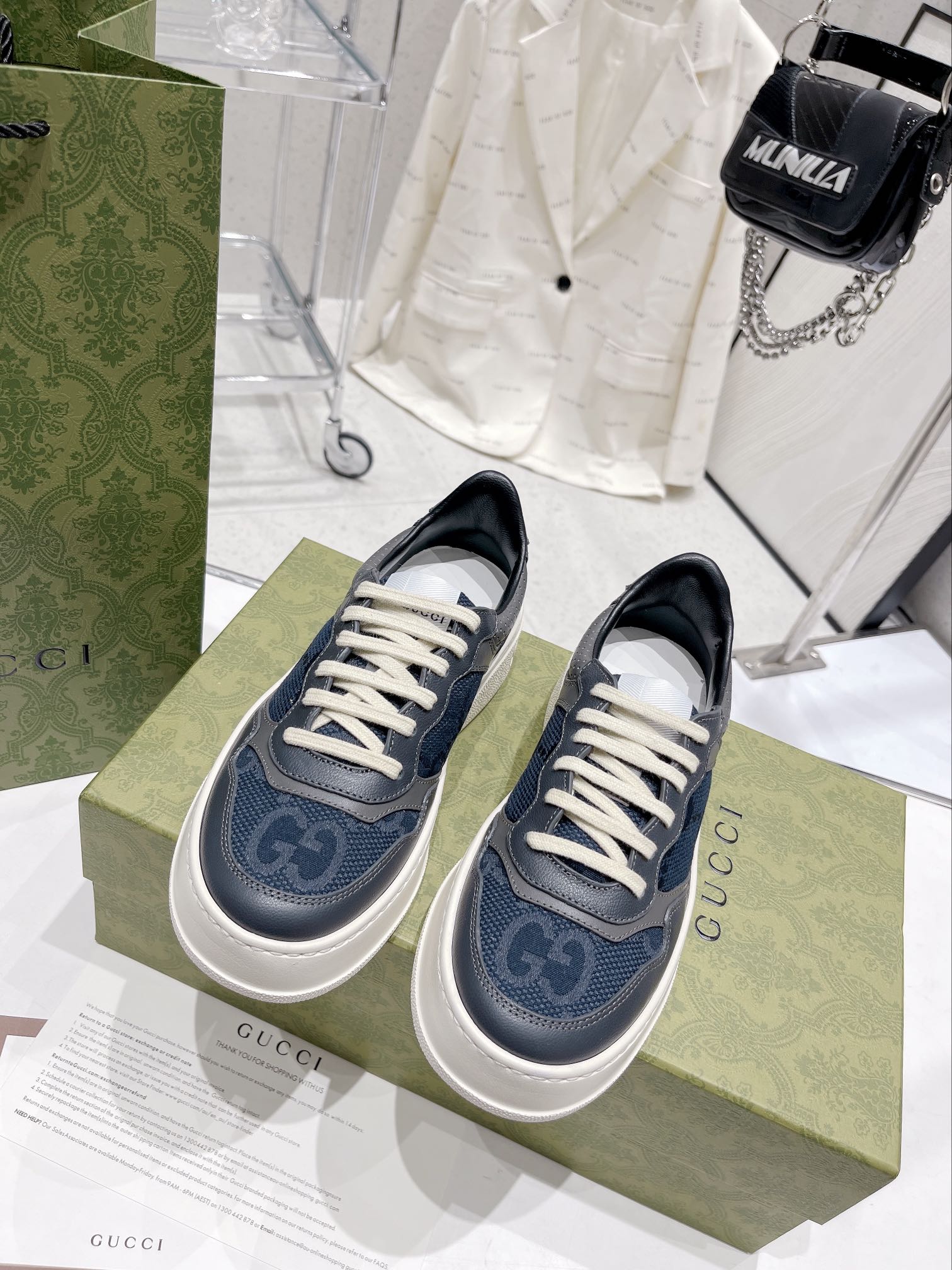 Кроссовки Gucci Chunky B Series на платформе, унисекс, синие.