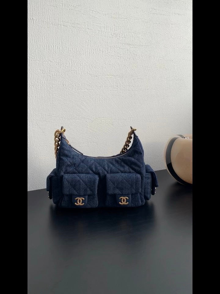 Chanel 25 Chobo Denim Small - Темно-синий