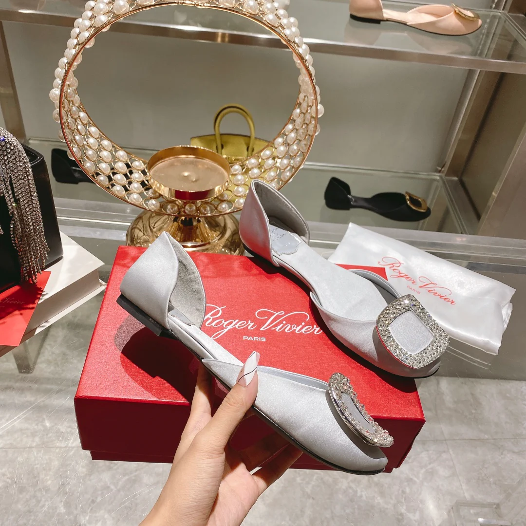 Обувь RV - Новинка весны/лета 2023 - Шелковый атлас с ажурной отделкой - Балетки - Серебристый