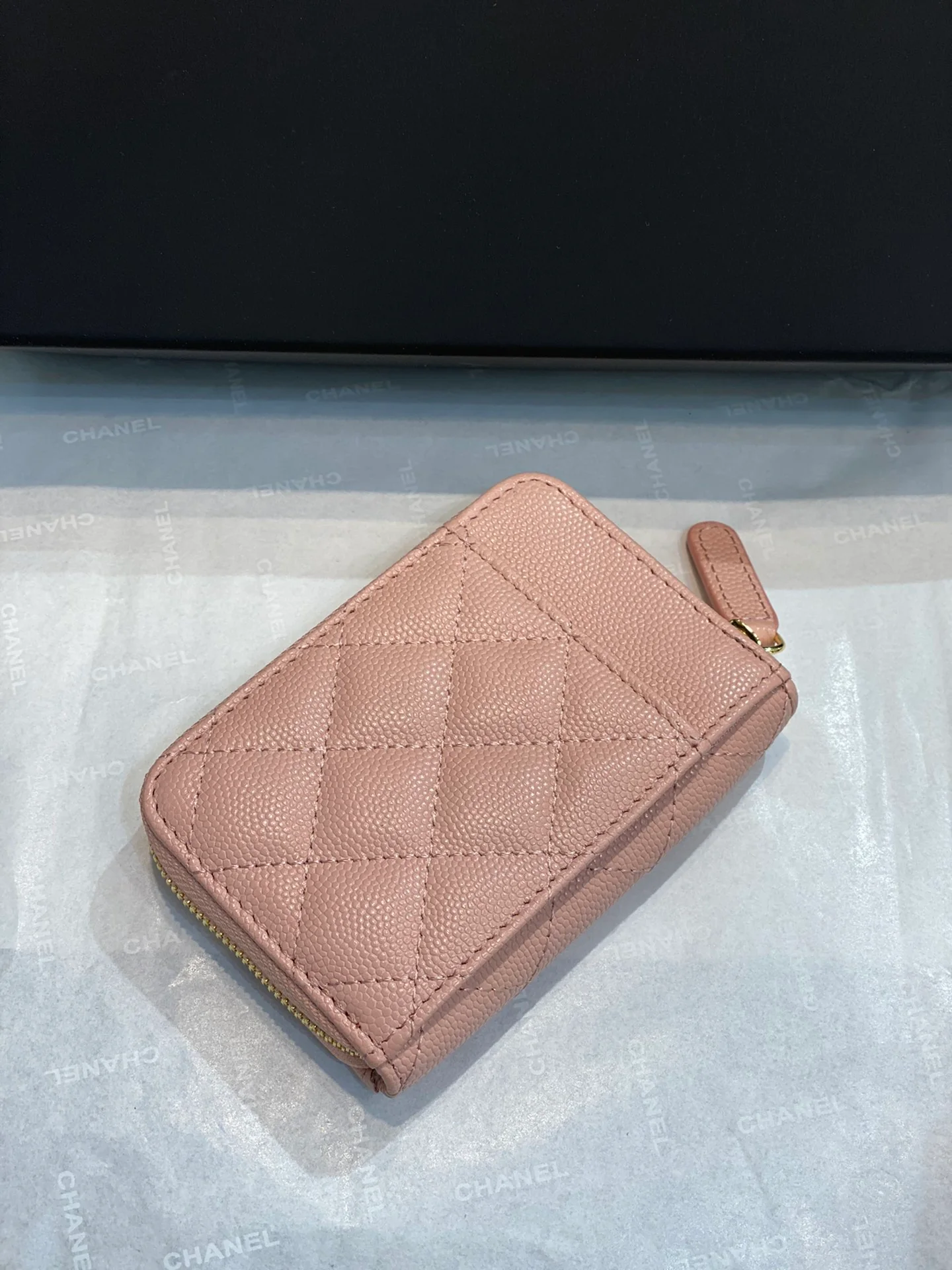 Chanel-菱格纹拉链卡包钱包 粉肤色