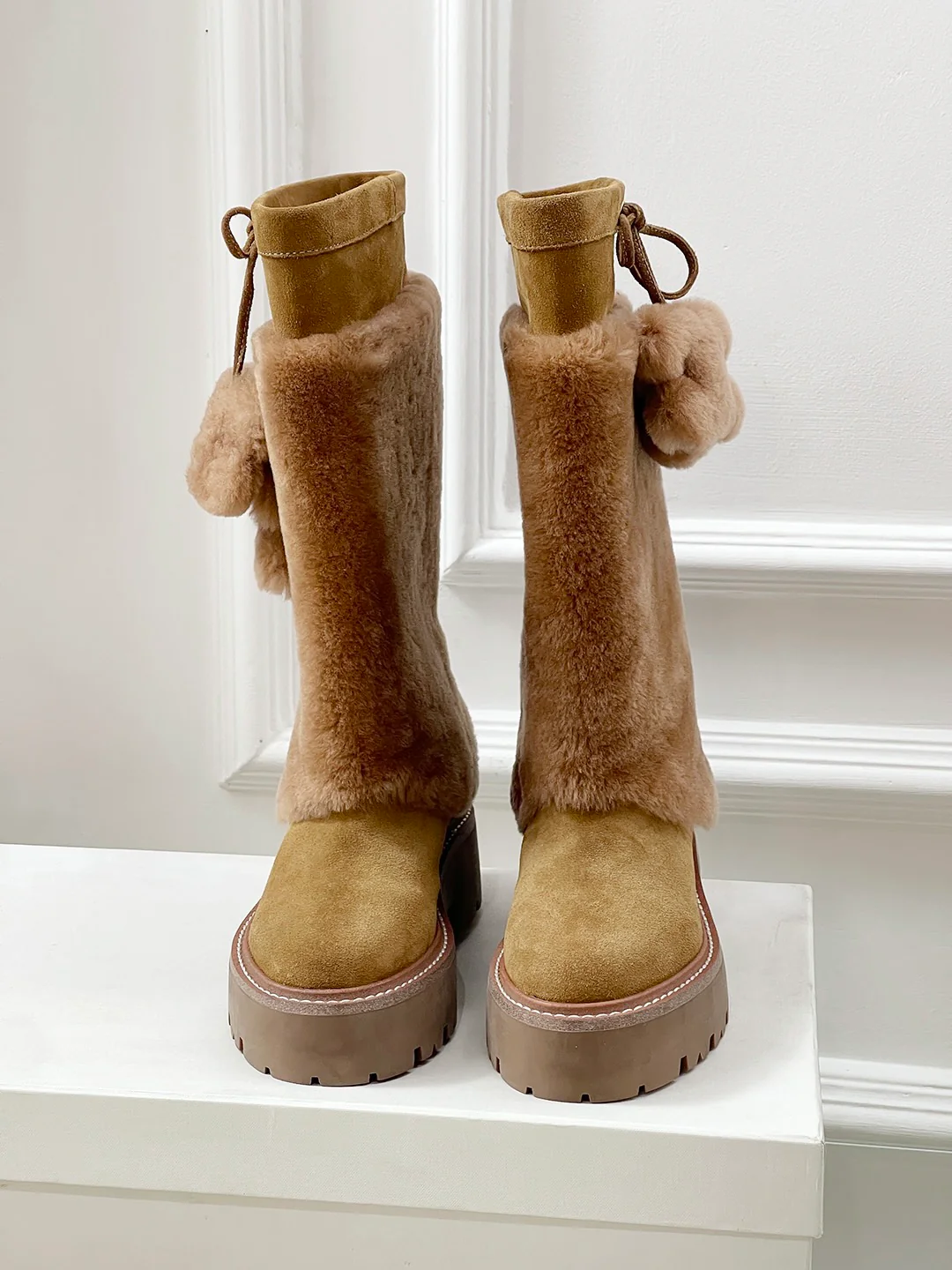 Шерстяные высокие сапоги Celine 2024 — кофейно-коричневый