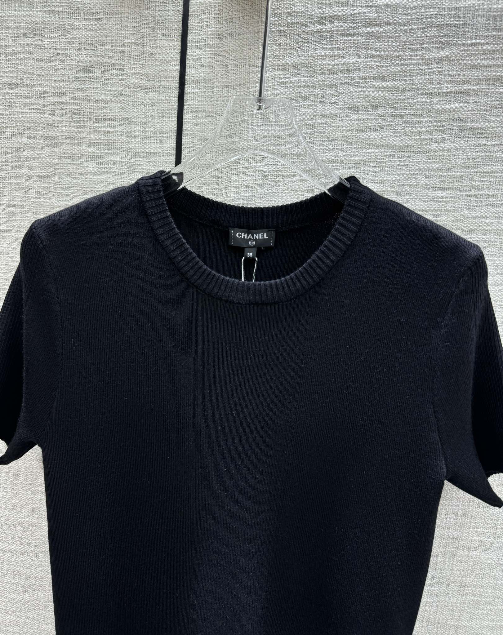 Футболка Chanel 2403 с коротким рукавом, кружевной вязкой - черная