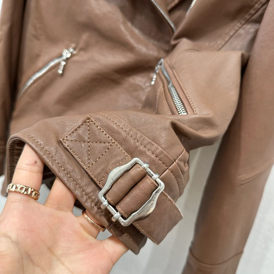 Balenciaga - 2403 - Новинка ранней весны - Стильная кожаная мотоциклетная куртка - Коричневая