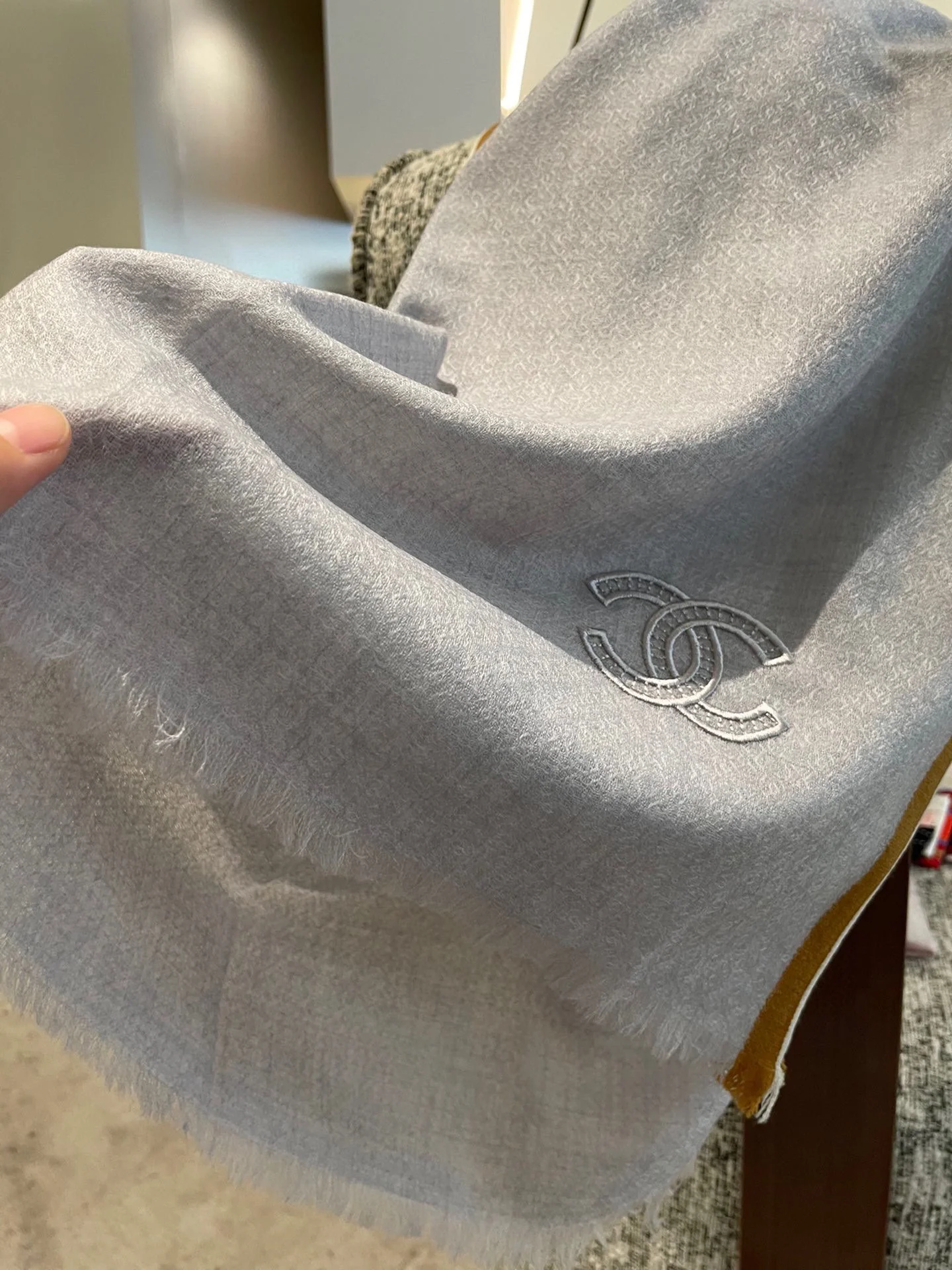 Однотонный шарф Chanel - 90-200 см - Кашемир Кашмир Хайленд - Серый