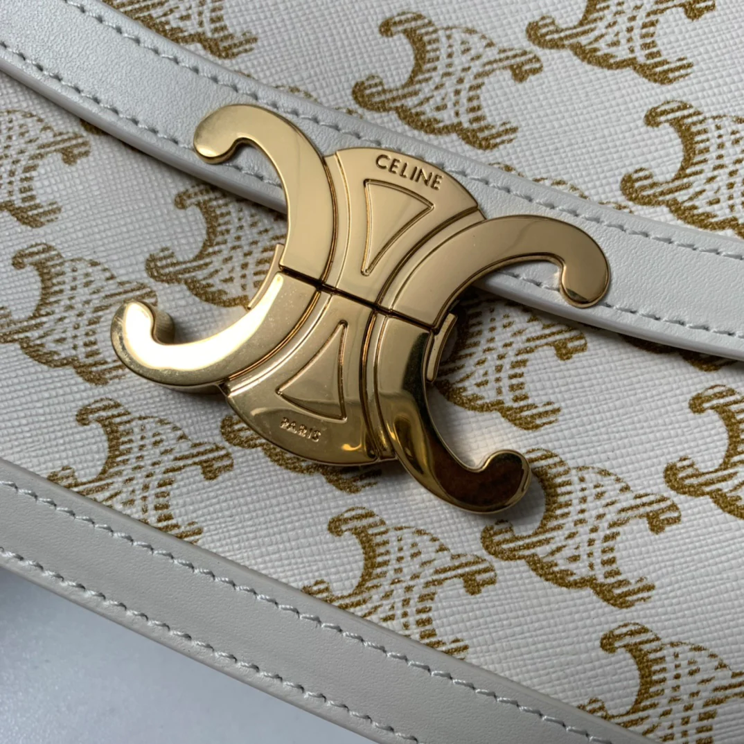 Сумка Celine Triomphe Classic из льна и белой кожи - Monogram White