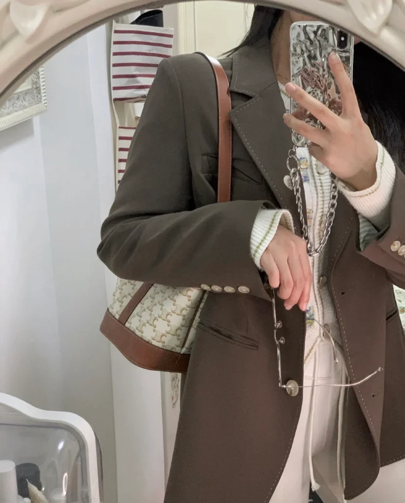 Сумка-ведро Celine Triomphe с принтом из канваса - Маленькая - Белый канвас с монограммой