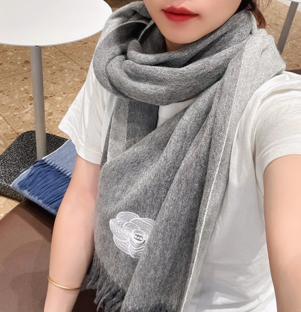 Chanel - Двойной кашемир - 210 см - 36 см - Серый