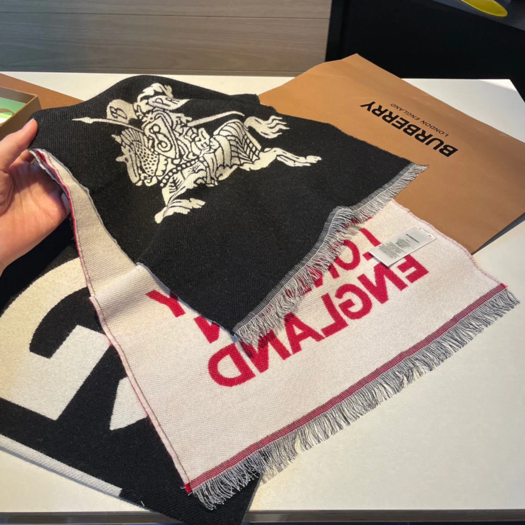 Классический двусторонний шарф Burberry для верховой езды - 34 см - 195 см - 100% кашемир