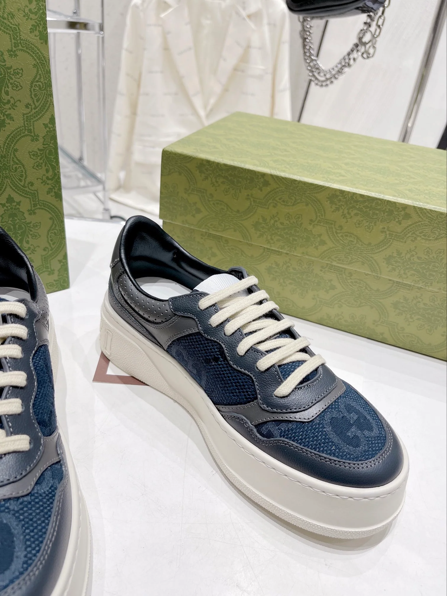 Кроссовки Gucci Chunky B Series на платформе, унисекс, синие.