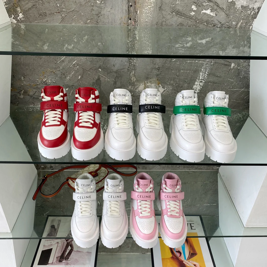 Новинка 2022 года от Celine - Высокие кроссовки - Классический баскетбольный стиль - Розовые