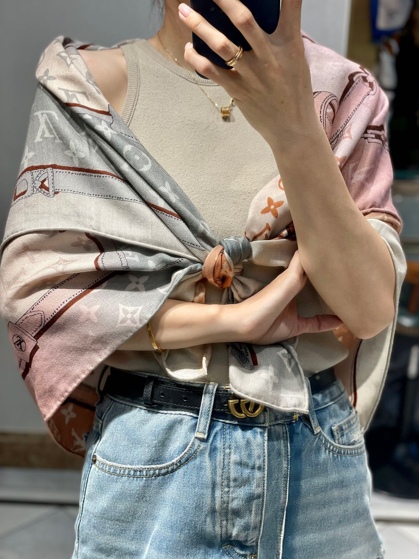 LV - Двусторонний шарф, 110 см - Материал: детский флис