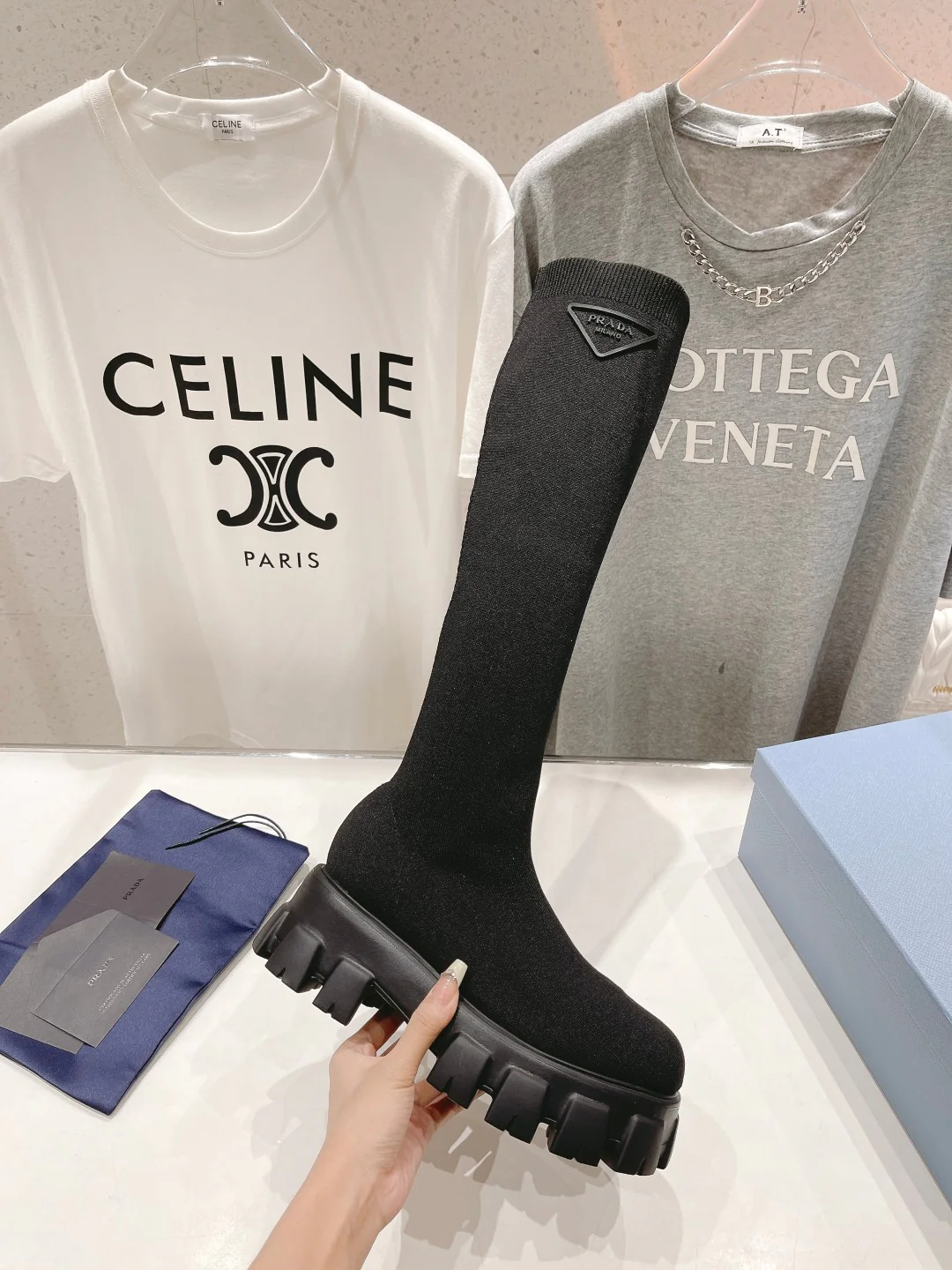 Ботинки на высоком каблуке Prada 2024 - черные