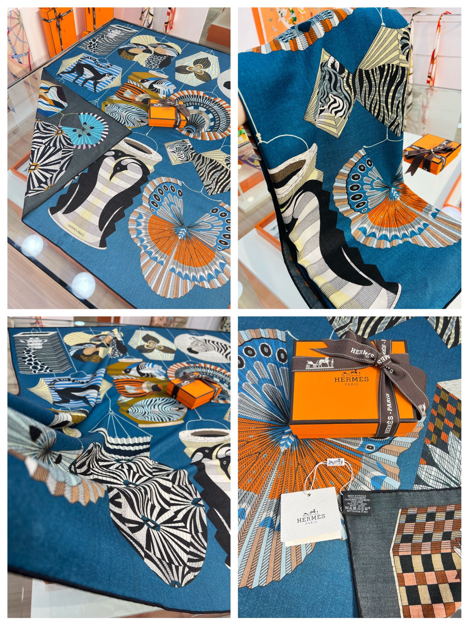 Большой двусторонний бархатный шарф Hermes - 140 см - 003