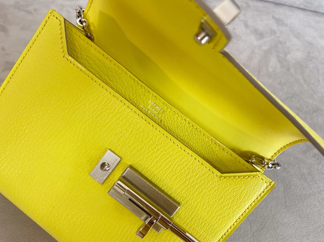 Hermes Verrou Mini Goatskin 9r Lemon Yellow Silver Buckle