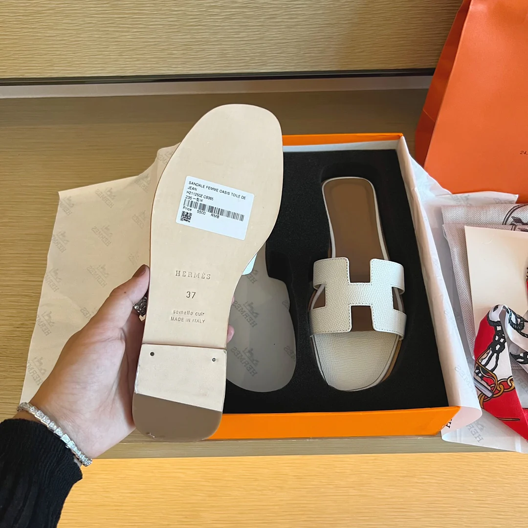 Тапочки Hermes-h на плоской подошве - серия с принтом пальм - 3