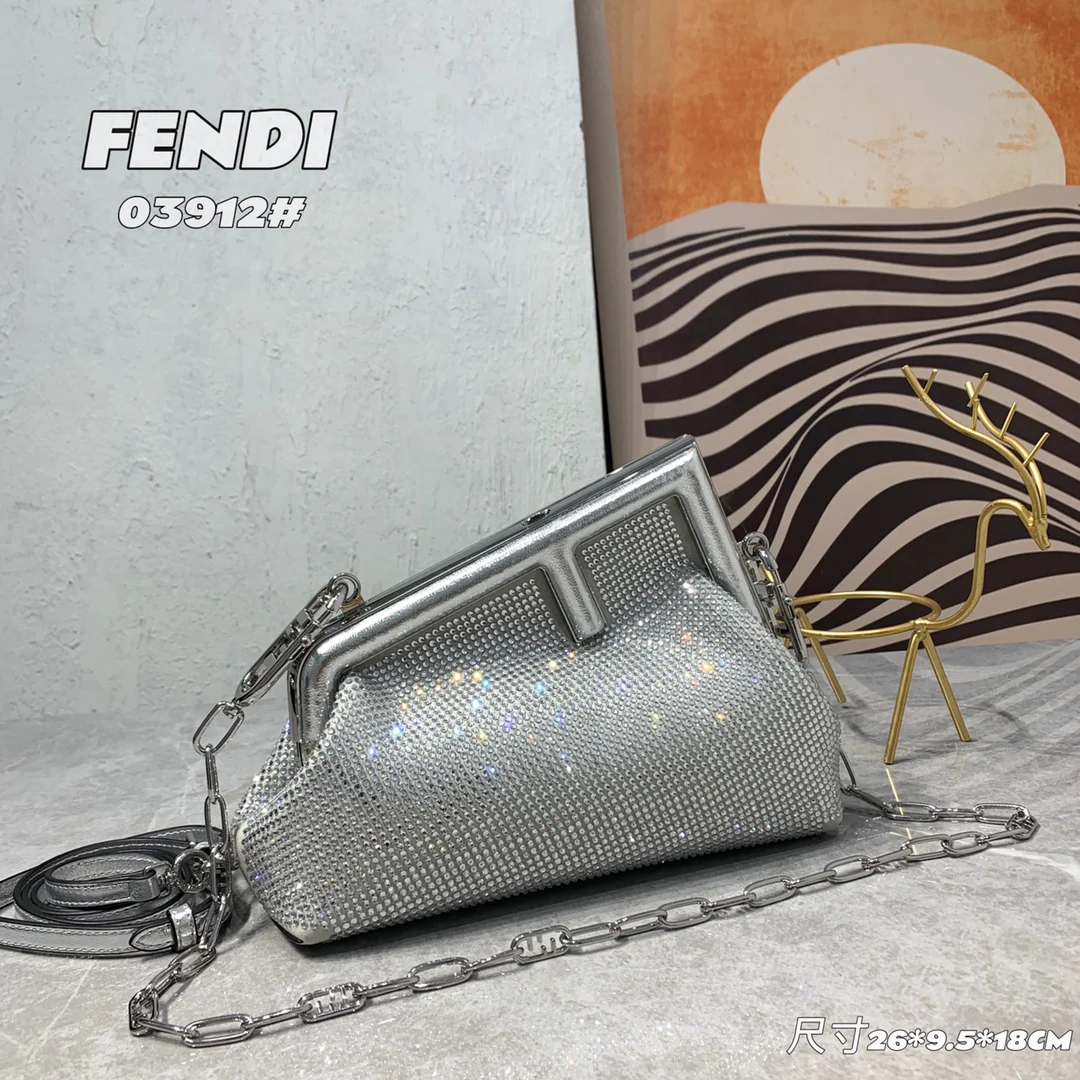 Сумка Fendi First Handbag - Маленькая - Матовое серебро с бриллиантовой отделкой