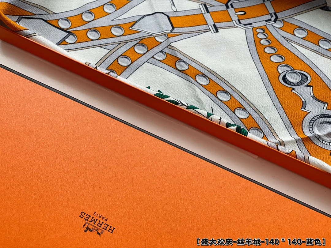 Шелковый кашемировый шарф Hermes Grand Celebration - 140