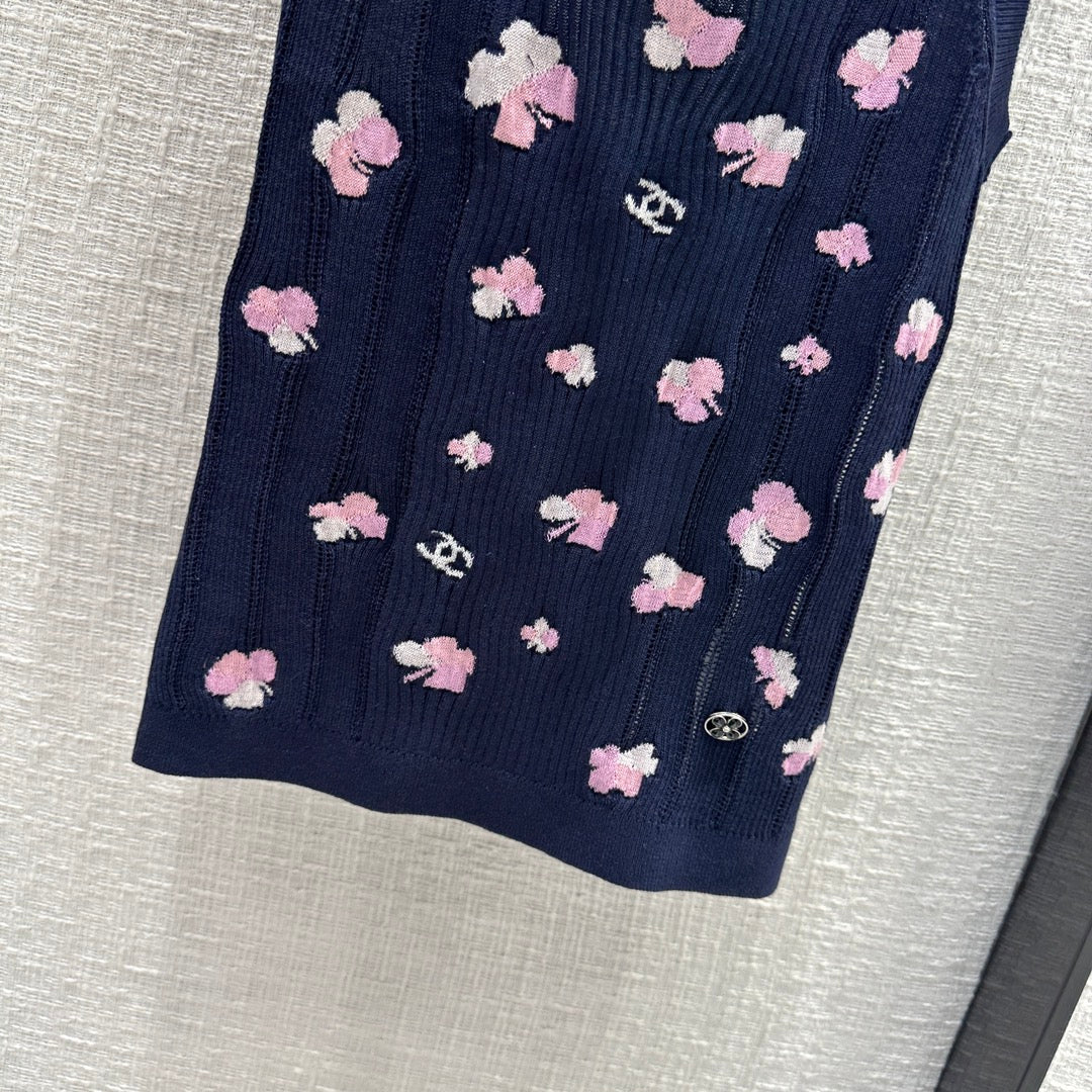 Chanel 2403 - Ажурный ребристый вязаный жилет - Синий