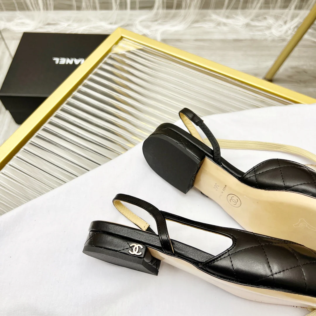 Классические сандалии Chanel из стеганой овечьей кожи с открытой пяткой - на плоской подошве - размеры 35-39-34-40-41 (изготовление на заказ)