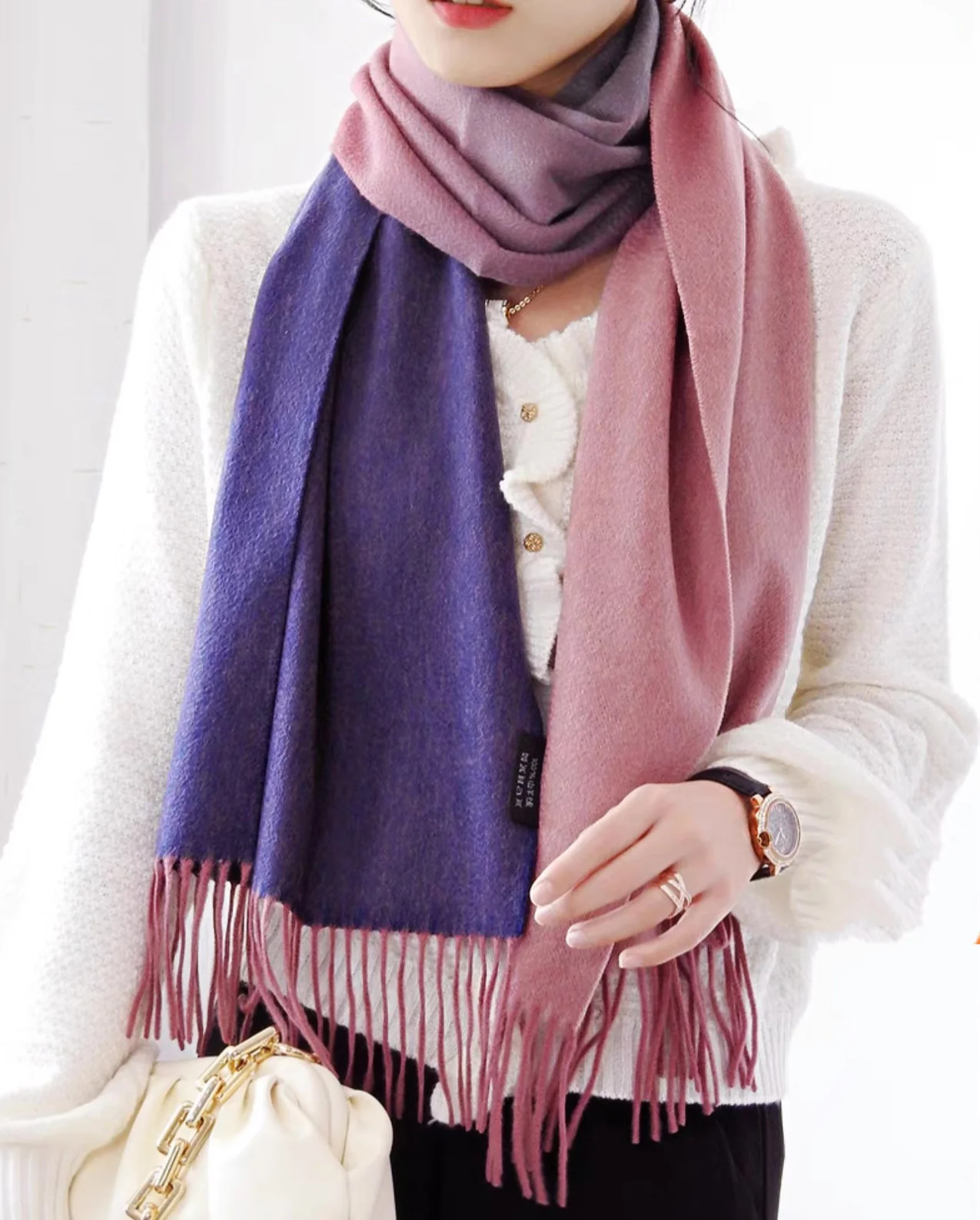 Многоцветный градиентный шарф Hermes - 32 см - 190 см - Кашемир премиум-класса, импортный - Сине-фиолетовый