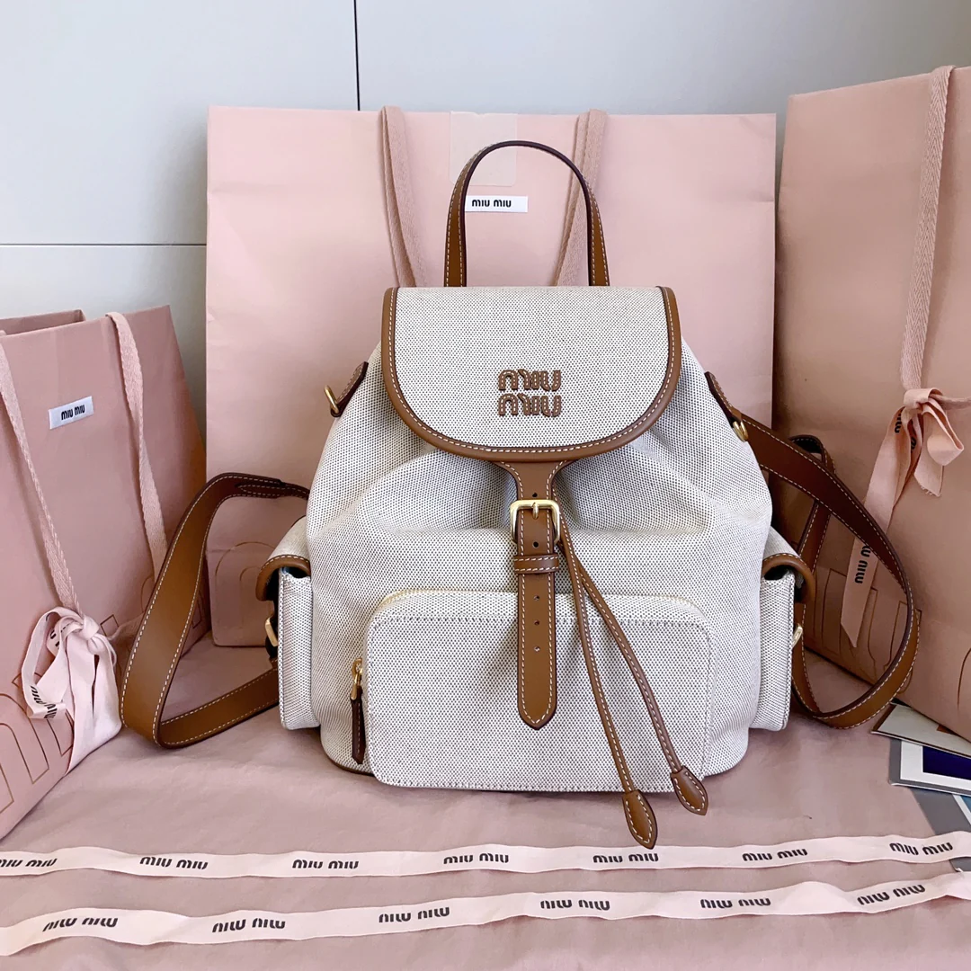 Рюкзак Miu Miu-5bz042, большой размер, лён/абрикосовый