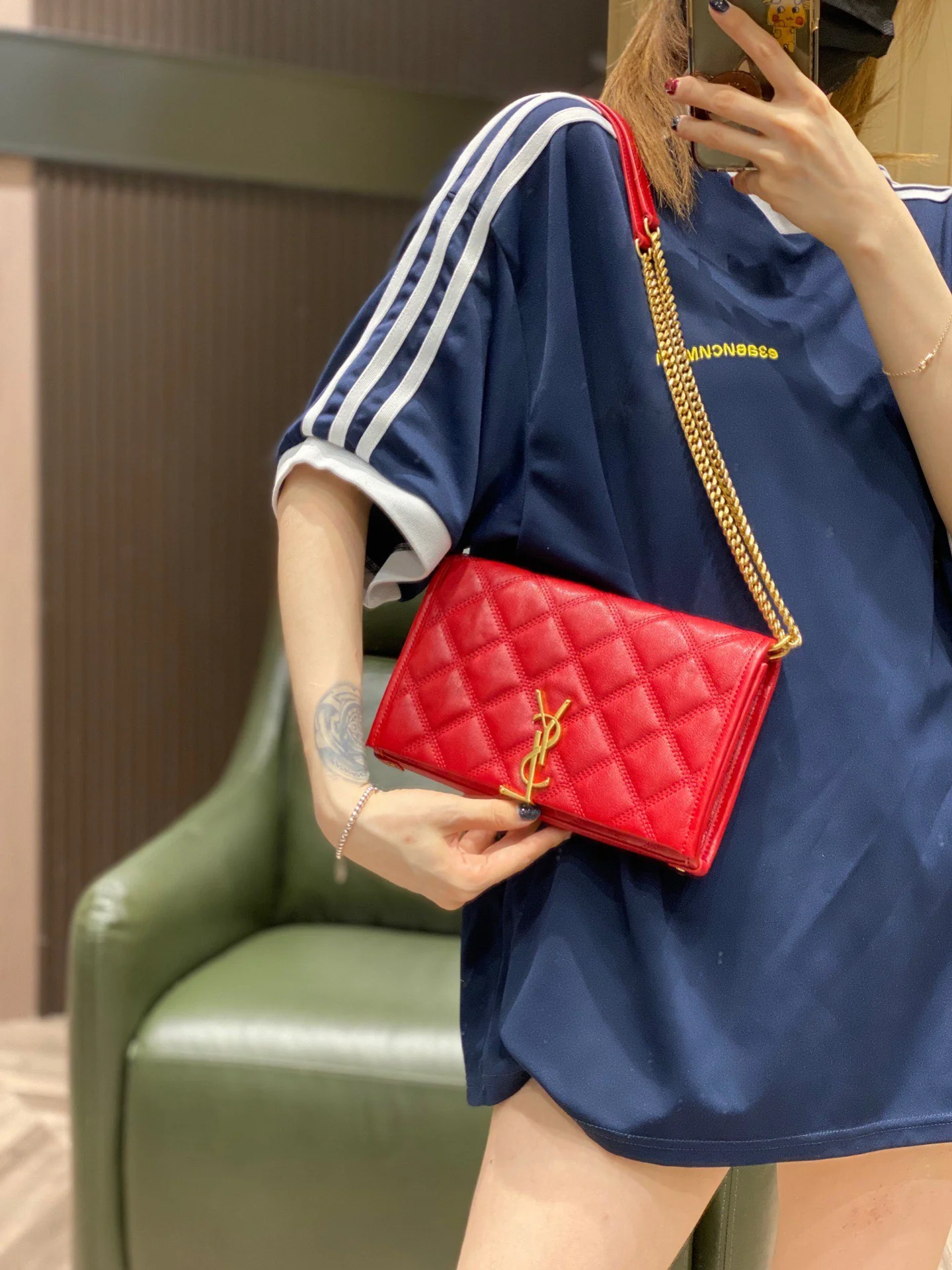 Сумка YSL-Becky из овечьей кожи с ромбовидной стёжкой и цепочкой - 2 шт.