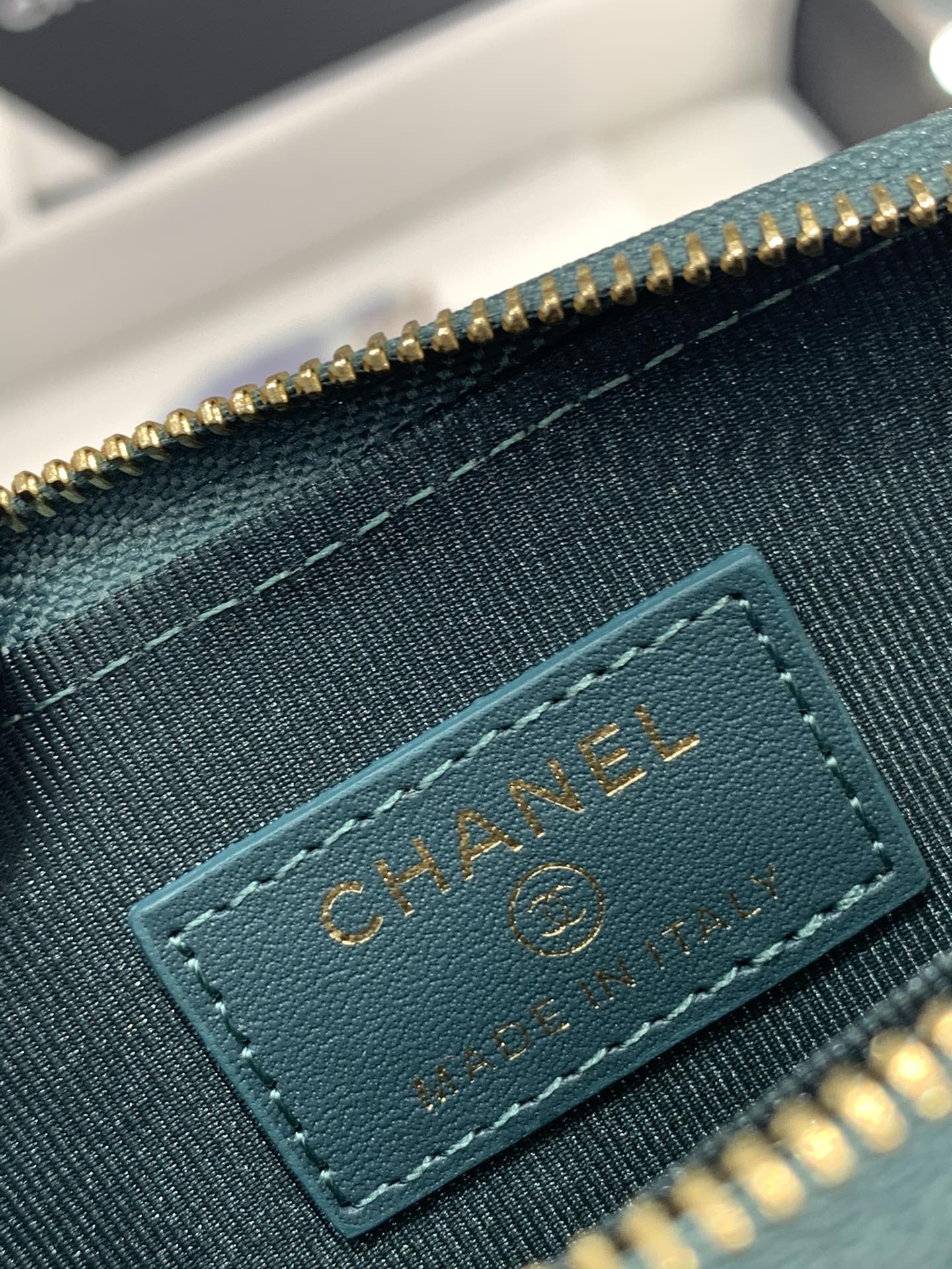 Chanel-菱格纹拉链卡包钱包 湖水绿