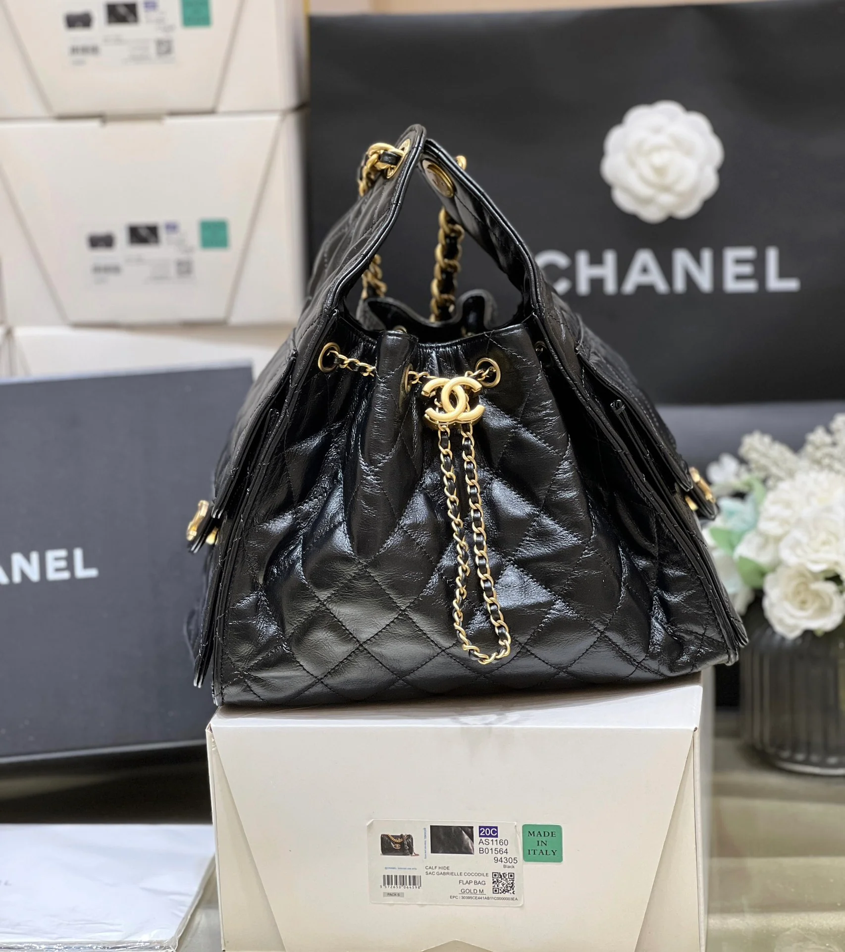 Популярная сумка-хобо Chanel 25c, большой размер, черная - 1