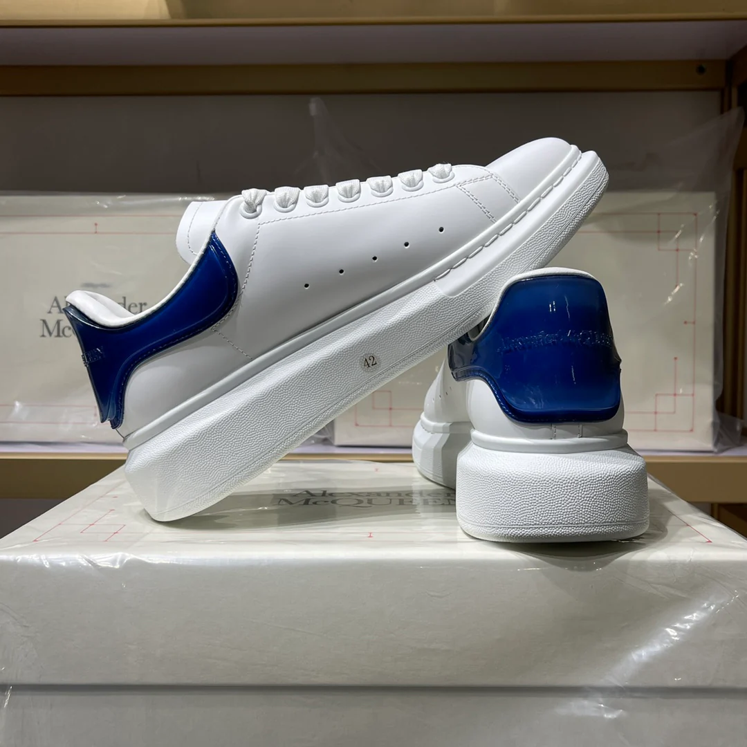 Классические белые кроссовки McQueen - унисекс - темно-синий резиновый каблук - премиум-издание