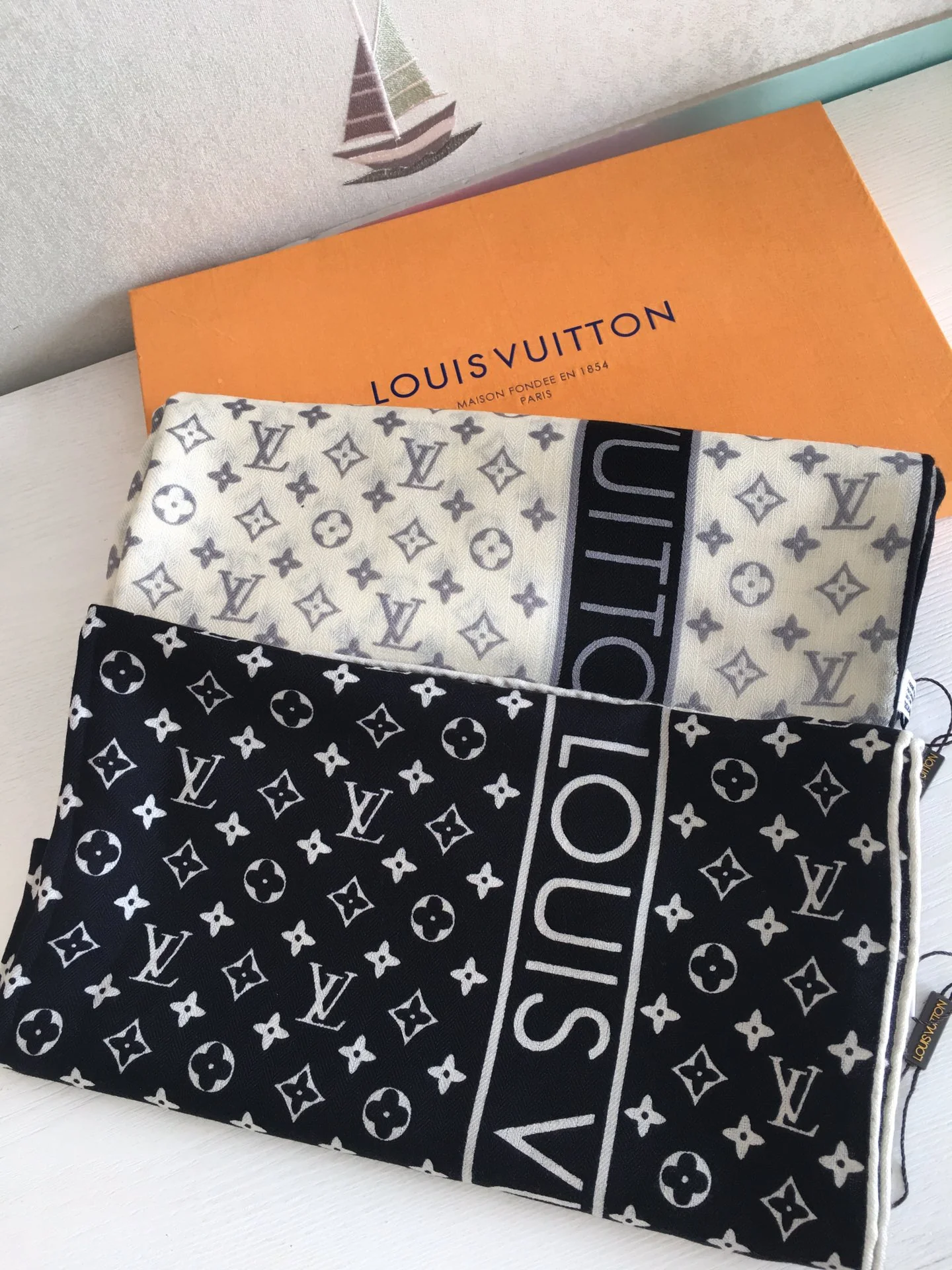 Кашемировый шарф LV в елочку - 65-200 см - 1 шт.