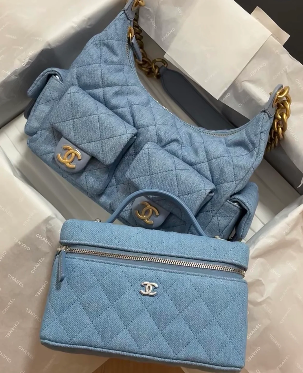 Сумка-органайзер Chanel-LP Denim Bento Bag - светло-голубая