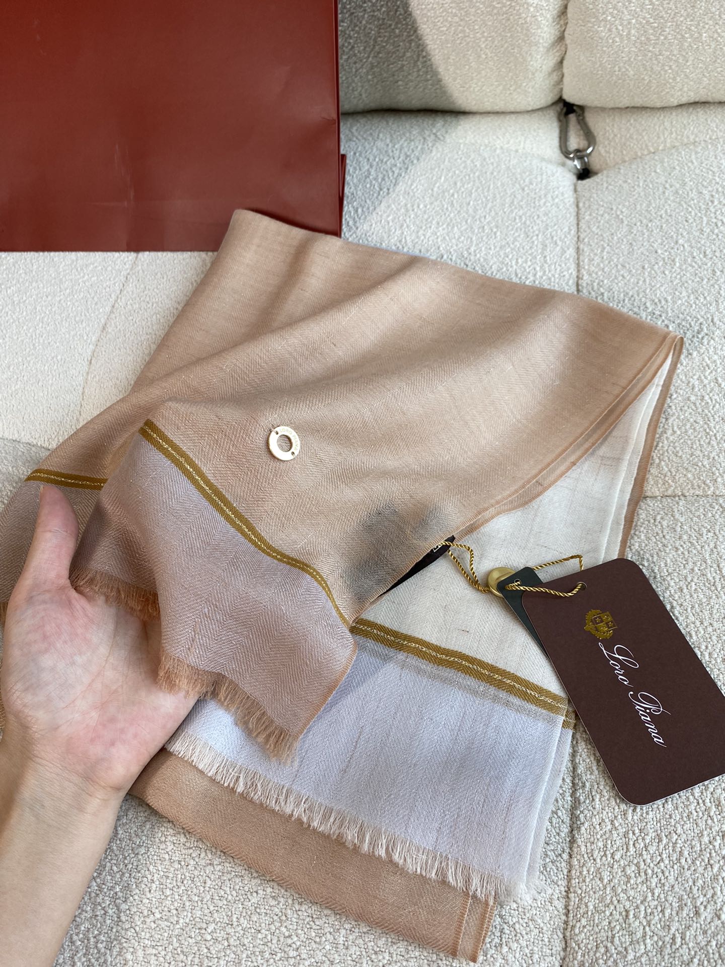 Loro Piana - Кашемировая шаль с серебристым клетчатым узором в стиле колор-блок - 90-200 см - 2 см