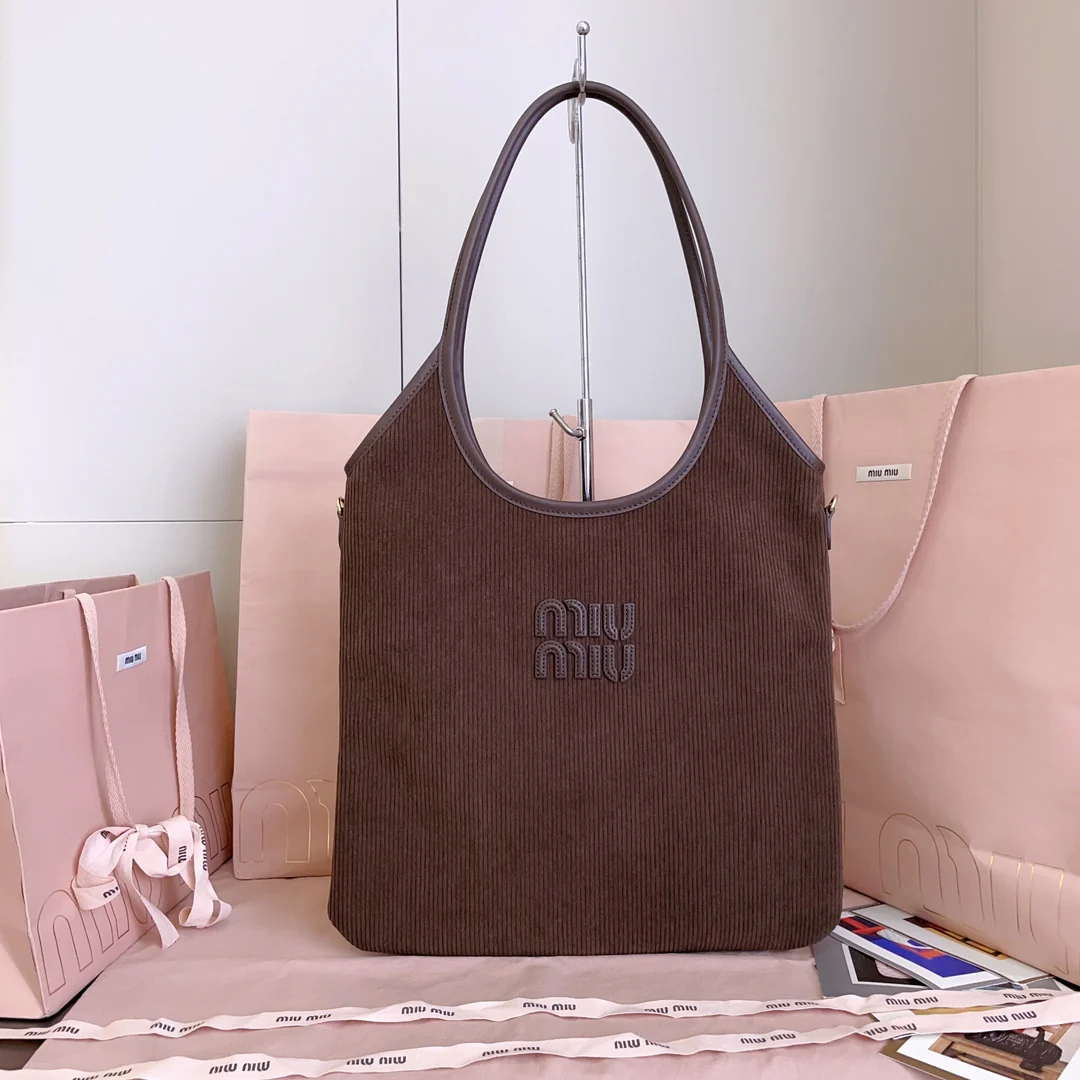 Сумка-тоут Miu Miu 5bg231, коричневая, вельветовая.