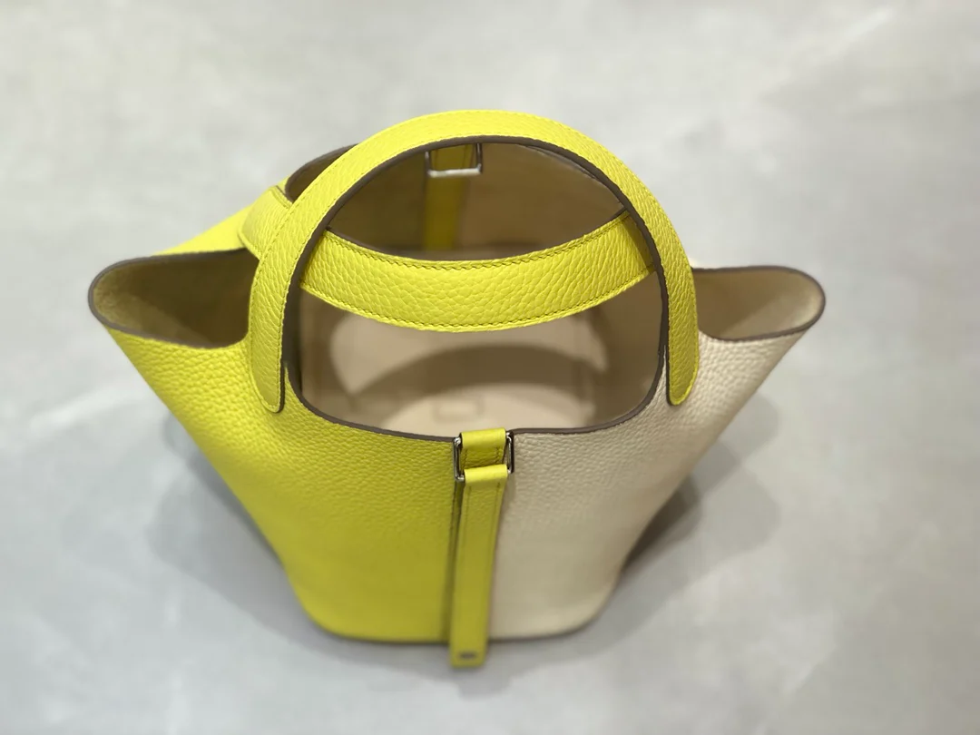 Hermes Picotin 18 - Лимонно-желтый и кремово-белый - Серебряная пряжка