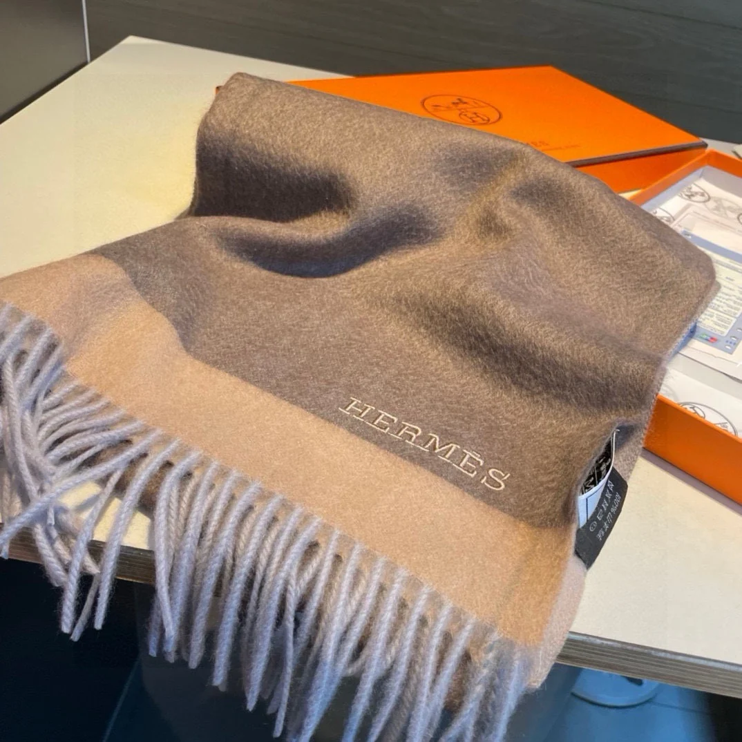 Мужской шарф Hermes Water Ripple 2024 - 30-180 - коричневый